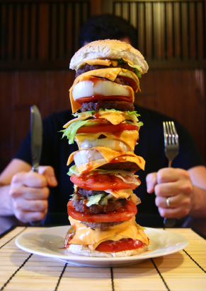tall stack of hamburgers